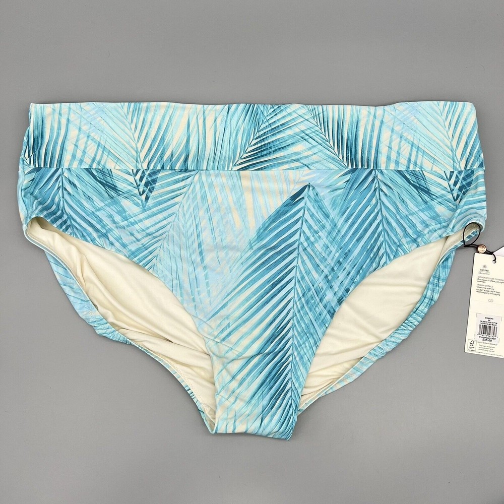 Calia Soft Palm Blue Wide Band Swim Bottom Size 2X Full Coverage Plus Size NWT